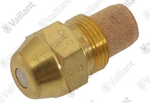 Vaillant Brennerdüse aus Messing mit runder Spitze und gewinderter Basis, geeignet für Heizsysteme.